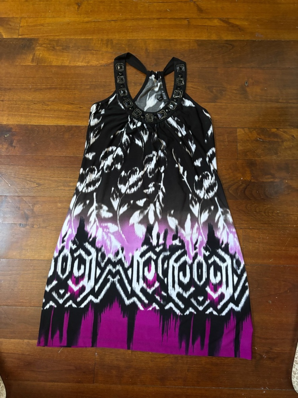 Amy Burt Black Dress with Purple Ombre Ikat Print